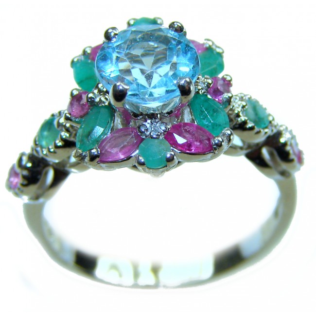 Emily 4.5 carat Swiss Aquamarine Ruby .925 Sterling Silver handmade Statement Ring size 6 - photo 2
