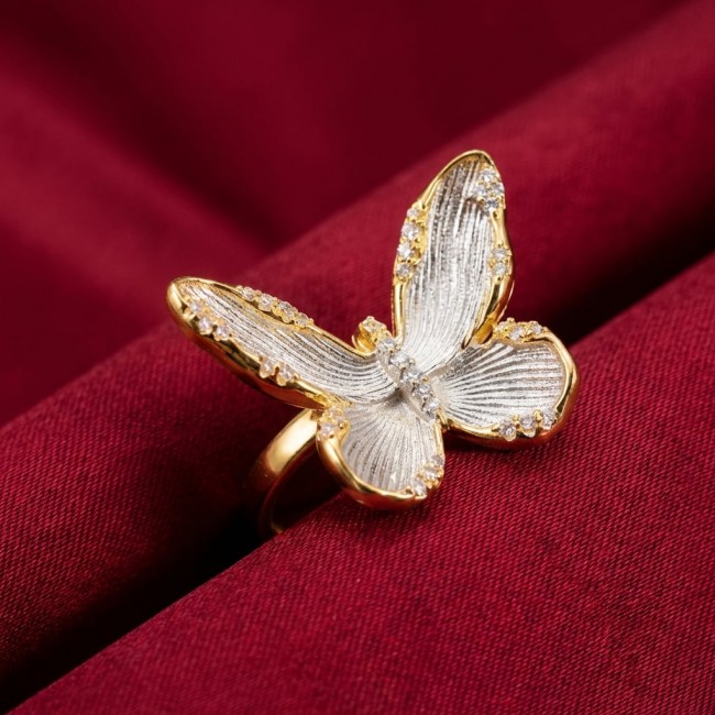 Golden Butterfly White Topaz highly polished 18K Gold over .925 Sterling Silver Italy made ring s. 8 - photo 1