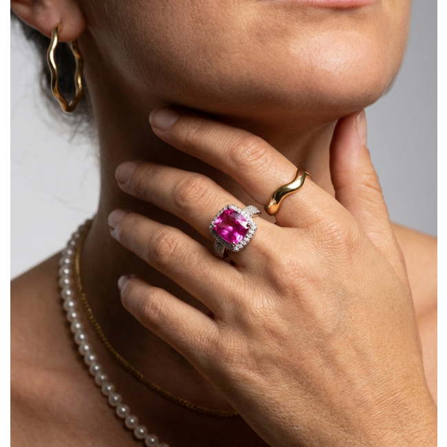 Blooming Orchid 12.8 carat Pink Sapphire .925 Silver handcrafted Cocktail Ring s. 7 adjustable