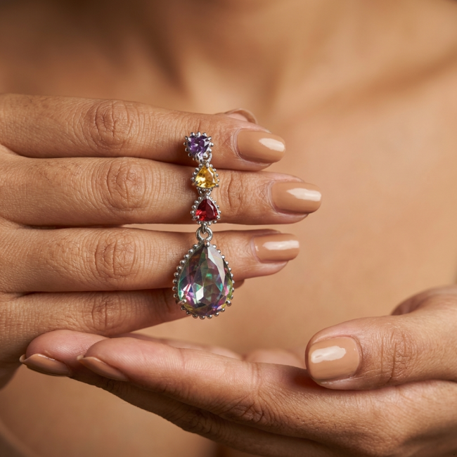 Incredible 14.2 carat Mystic Topaz .925 Sterling Silver handcrafted earrings - photo 1