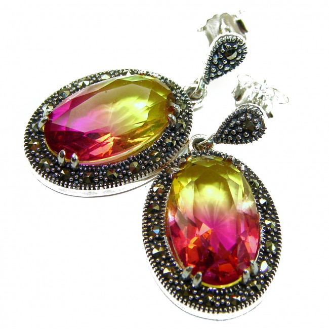 Tiffany 17.5 carat Ametrine Marcasite .925 Sterling Silver HANDCRAFTED Earrings