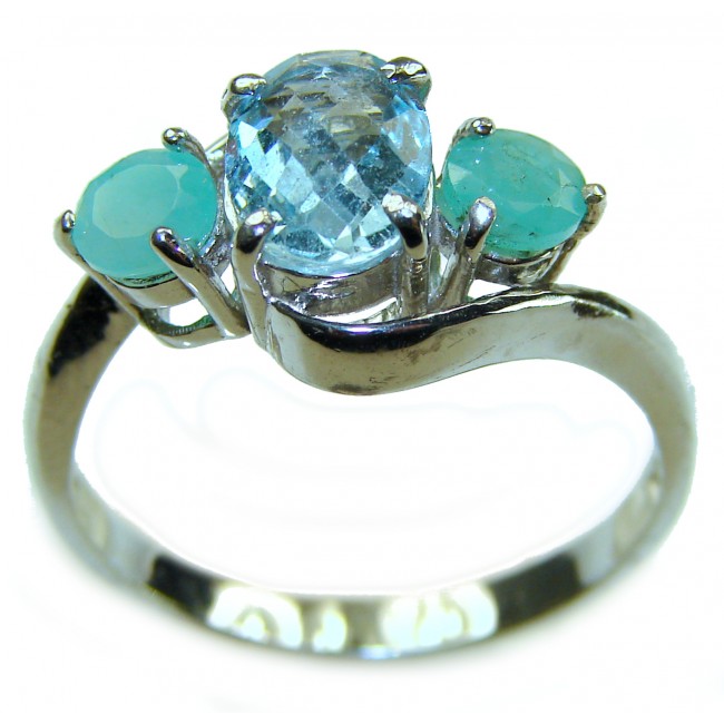 Emily 3.8 carat Swiss Aquamarine Emerald .925 Sterling Silver handmade Statement Ring size 8 - photo 2