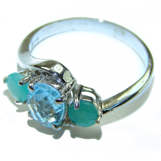 Emily 3.8 carat Swiss Aquamarine Emerald .925 Sterling Silver handmade Statement Ring size 8 - photo 1