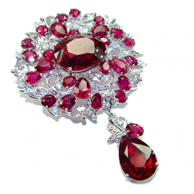 185.5 carat An exuberantly Large Renaissance Style Ruby .925 Sterling Silver handmade LARGE Pendant - Brooch