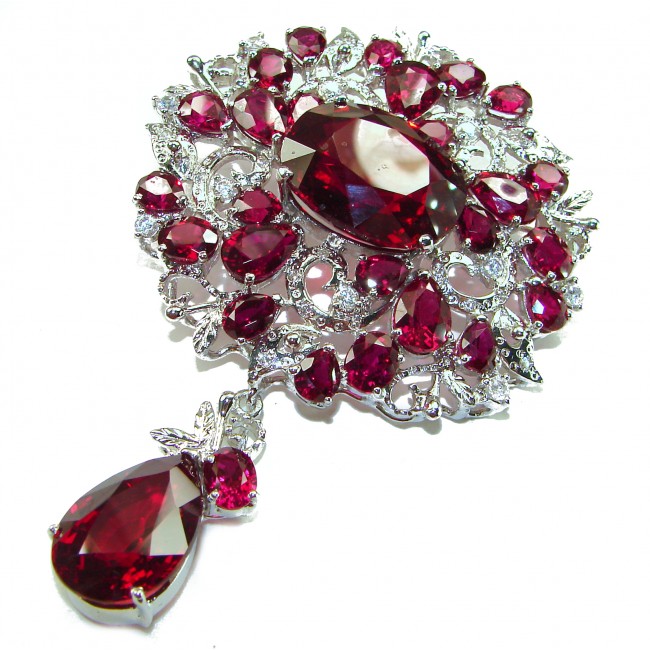 185.5 carat An exuberantly Large Renaissance Style Ruby .925 Sterling Silver handmade LARGE Pendant - Brooch