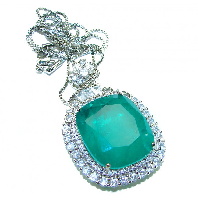 Heirloom authentic 28.9 carat Colombian Emerald .925 Sterling Silver handcrafted Statement necklace