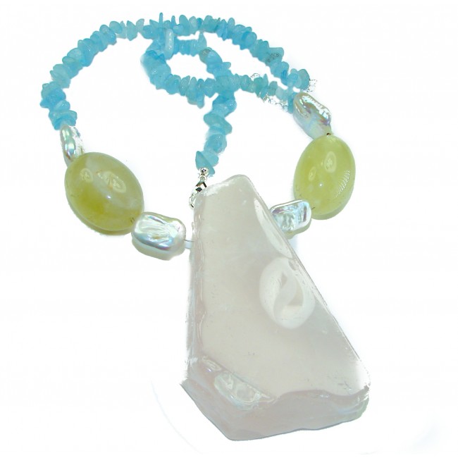 Bochic style Outstanding 288.8 carat Brazilian Rose Quartz .925 Sterling Silver handcrafted Statement necklace; 245.8 grams