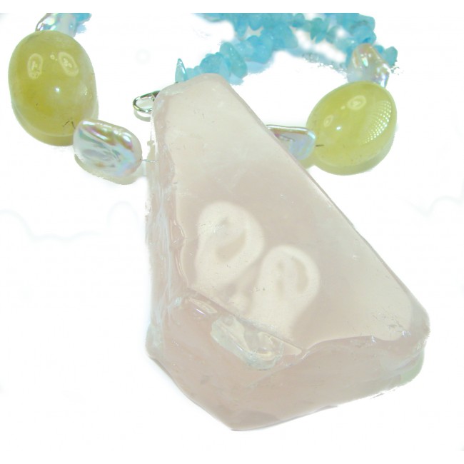 Bochic style Outstanding 288.8 carat Brazilian Rose Quartz .925 Sterling Silver handcrafted Statement necklace; 245.8 grams