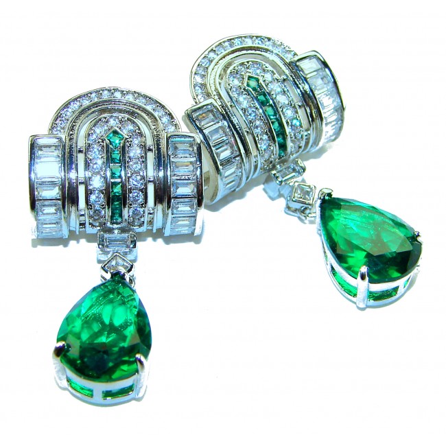 Art Deco - Very Unique 10.5 carat Colombian Emerald .925 Sterling Silver handcrafted earrings - photo 4