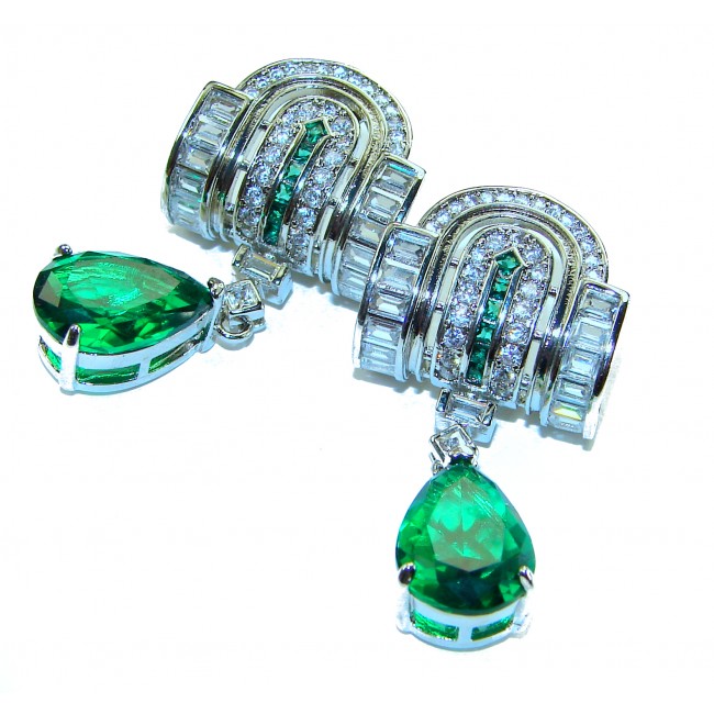Art Deco - Very Unique 10.5 carat Colombian Emerald .925 Sterling Silver handcrafted earrings - photo 3