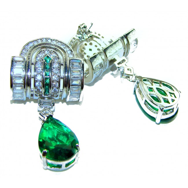 Art Deco - Very Unique 10.5 carat Colombian Emerald .925 Sterling Silver handcrafted earrings - photo 2