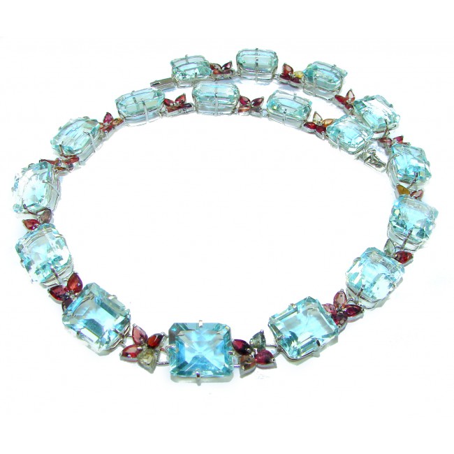 Giovanna Authentic 212.2 carat Aquamarine Watermelon Tourmaline .925 Sterling Silver handmade necklace