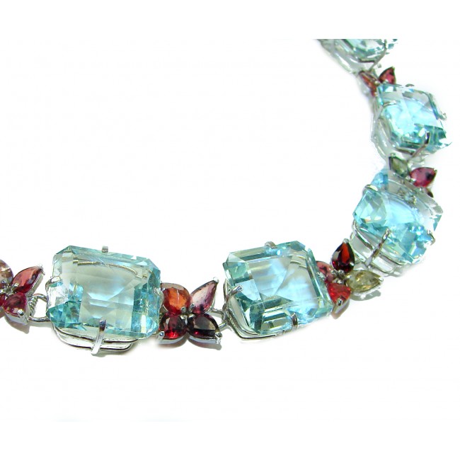 Giovanna Authentic 212.2 carat Aquamarine Watermelon Tourmaline .925 Sterling Silver handmade necklace