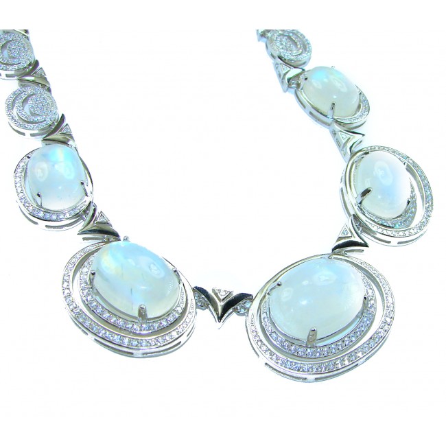 Moonlight Serenade authentic 62.5 carat Fire Moonstone Rhodium over .925 Sterling Silver handcrafted necklace