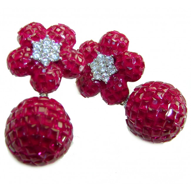 Giovanna - Authentic mystery setting 45.9 carat Ruby .925 Sterling Silver handcrafted earrings