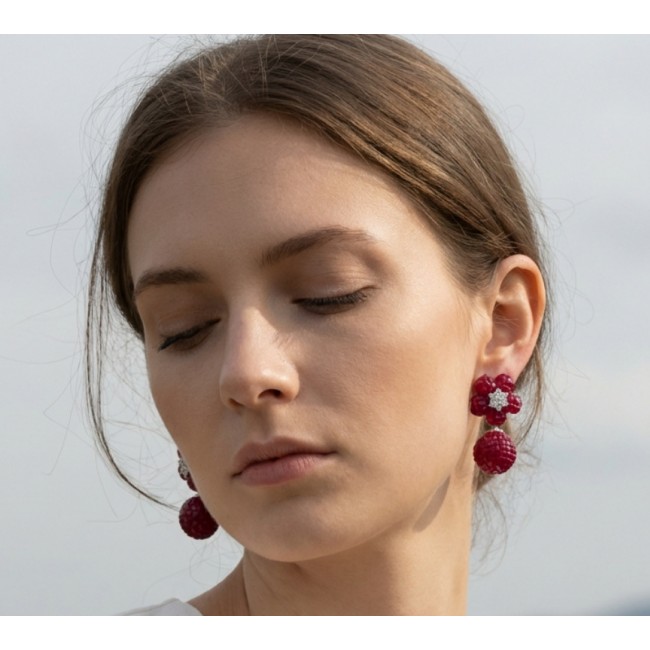 Giovanna - Authentic mystery setting 45.9 carat Ruby .925 Sterling Silver handcrafted earrings