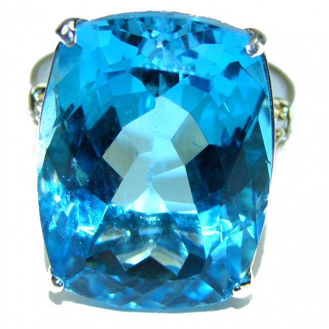 Poseidon 28.8 carat Swiss Blue Topaz .925 Sterling Silver handcrafted Large ring size 7
