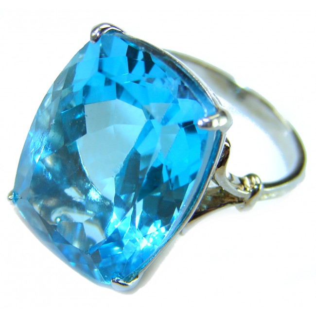 Poseidon 28.8 carat Swiss Blue Topaz .925 Sterling Silver handcrafted Large ring size 7