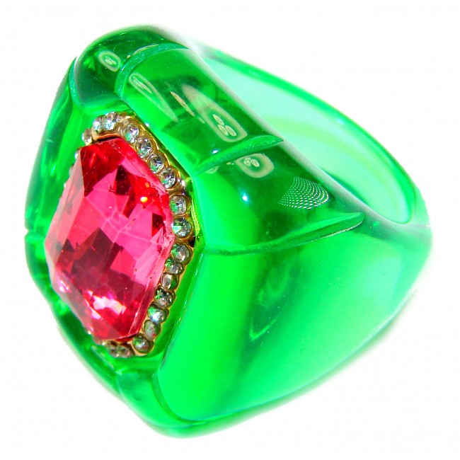 23.2 CARAT genuine Helenite Crystal Pink Topaz .925 Sterling Silver handcrafted ring size 8
