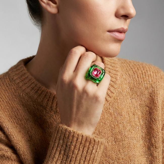 23.2 CARAT genuine Helenite Crystal Pink Topaz .925 Sterling Silver handcrafted ring size 8