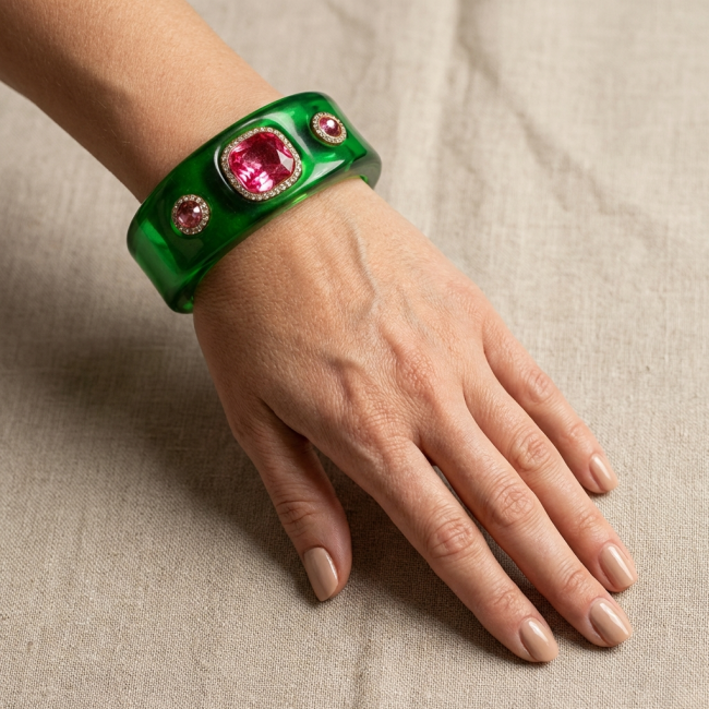 25.8 CARAT genuine Helenite Crystal Pink Topaz .925 Sterling Silver handcrafted Bracelet