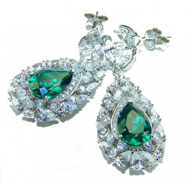 Giovanna - Authentic 8.9 carat Emerlad .925 Sterling Silver handcrafted earrings - photo 3