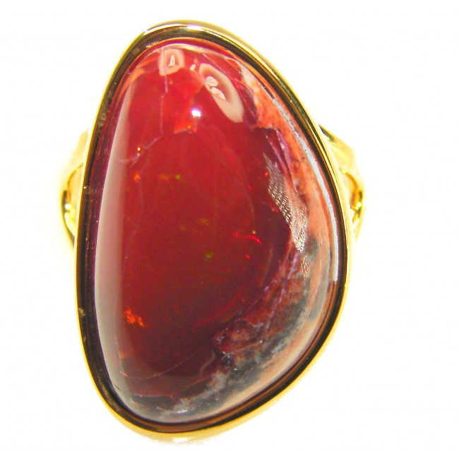 Queen of Fire best quality 25.4 carat Mexican Opal 18K Rose Gold over .925 Sterling Silver handmade ring 8 1/4