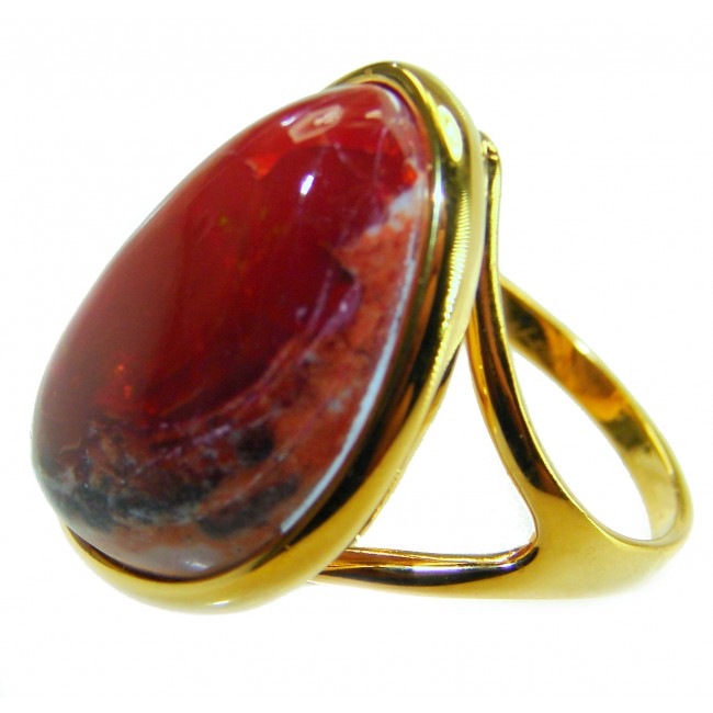 Queen of Fire best quality 25.4 carat Mexican Opal 18K Rose Gold over .925 Sterling Silver handmade ring 8 1/4