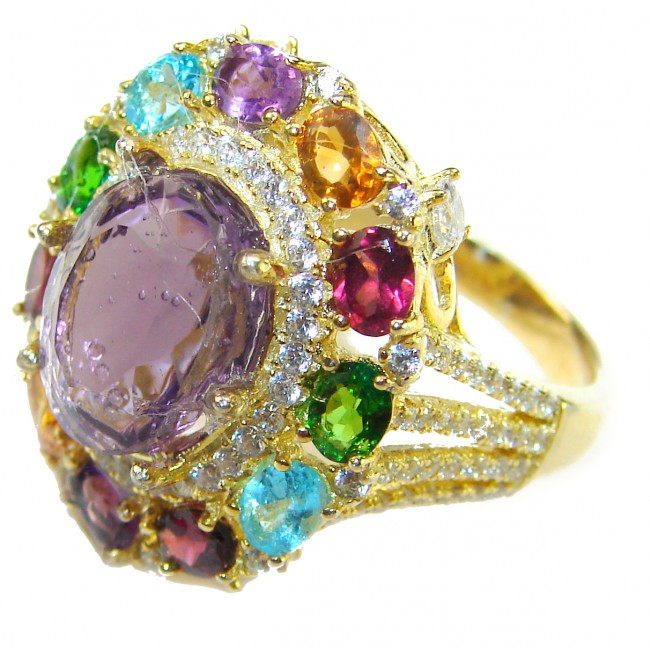 Purple Beauty 9.2 carat Amethyst 14K Gold over .925 Sterling Silver Handcrafted Large Ring size 6