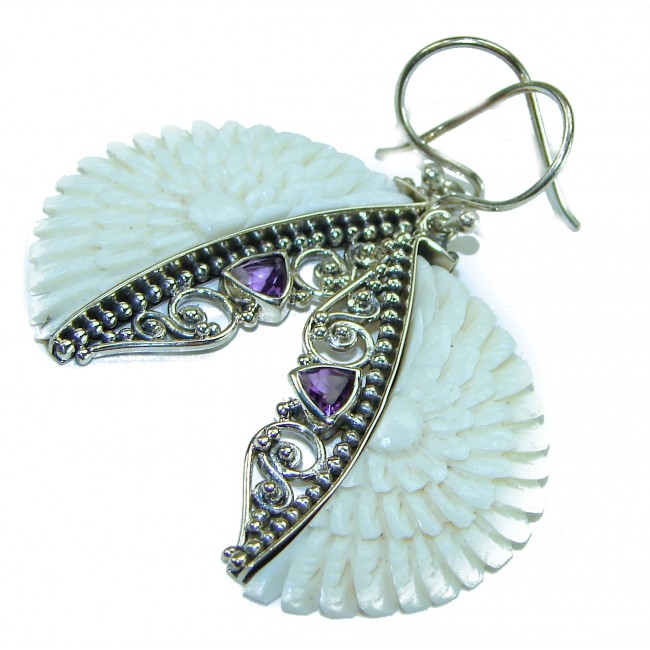 Moonface natural carved Bone .925 Sterling Silver earrings