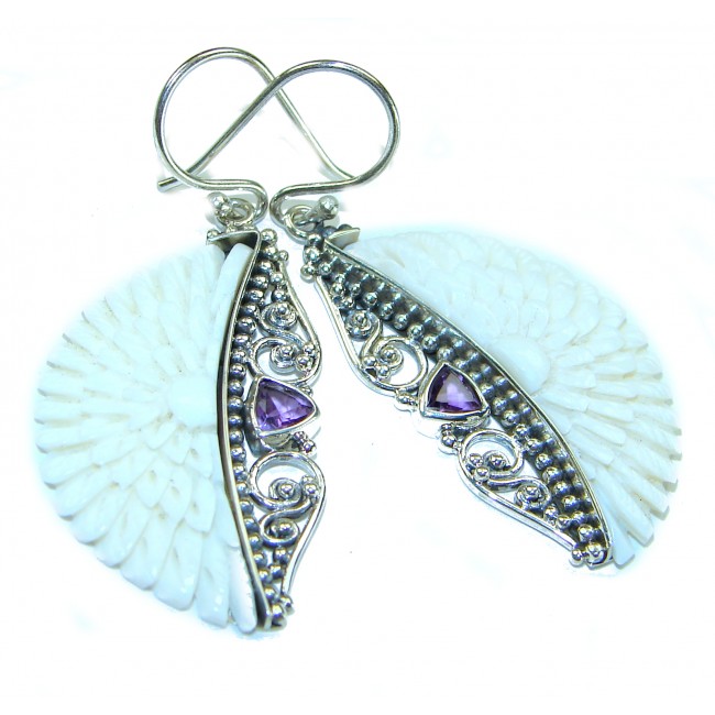 Moonface natural carved Bone .925 Sterling Silver earrings