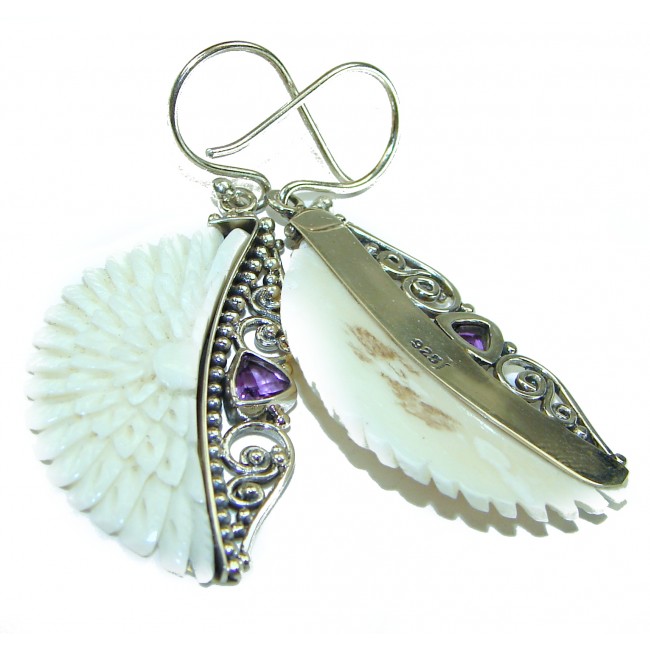 Moonface natural carved Bone .925 Sterling Silver earrings