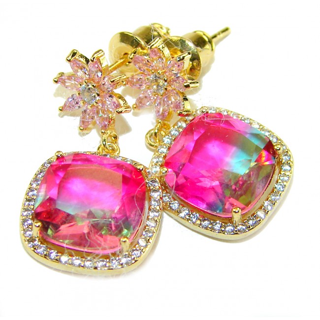 Genevieve 6.5 carat genuine Brazilian Watermelon Tourmaline .925 Sterling Silver dipped in 18K Gold handcrafted Statement earrings