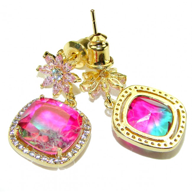 Genevieve 6.5 carat genuine Brazilian Watermelon Tourmaline .925 Sterling Silver dipped in 18K Gold handcrafted Statement earrings