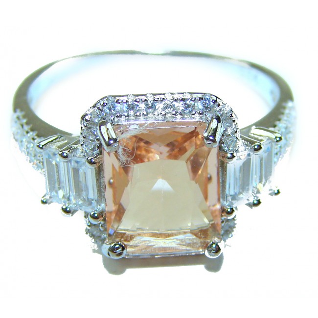 Authentic emerald cut 8.2 carat volcanic Morganite .925 Sterling Silver ring s. 9