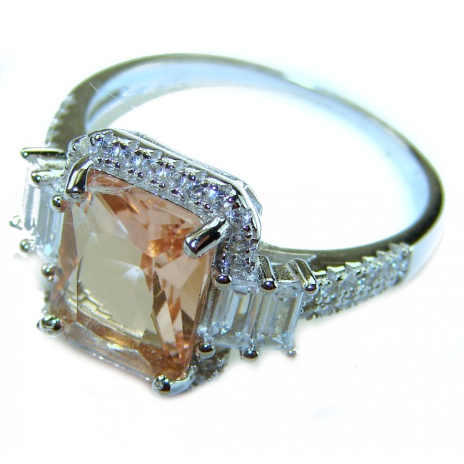 Authentic emerald cut 8.2 carat volcanic Morganite .925 Sterling Silver ring s. 9
