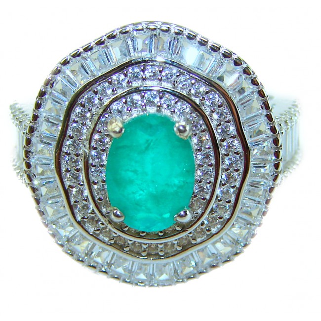 Art Decor Authentic 6.2 carat Colombian Emerald .925 Sterling Silver handcrafted Ring size 7 1/4