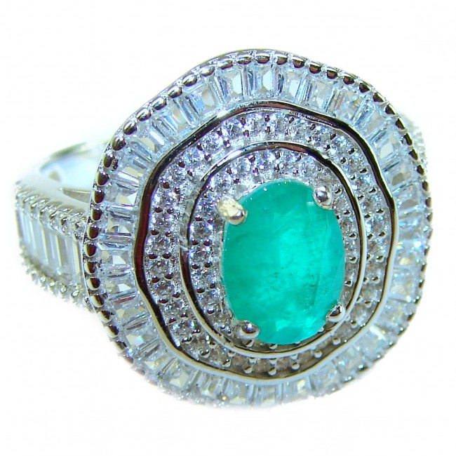 Art Decor Authentic 6.2 carat Colombian Emerald .925 Sterling Silver handcrafted Ring size 7 1/4