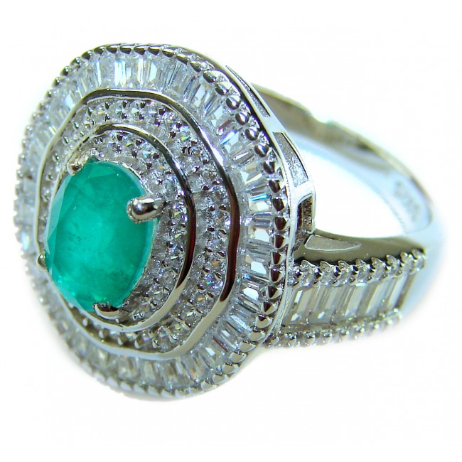Art Decor Authentic 6.2 carat Colombian Emerald .925 Sterling Silver handcrafted Ring size 7 1/4