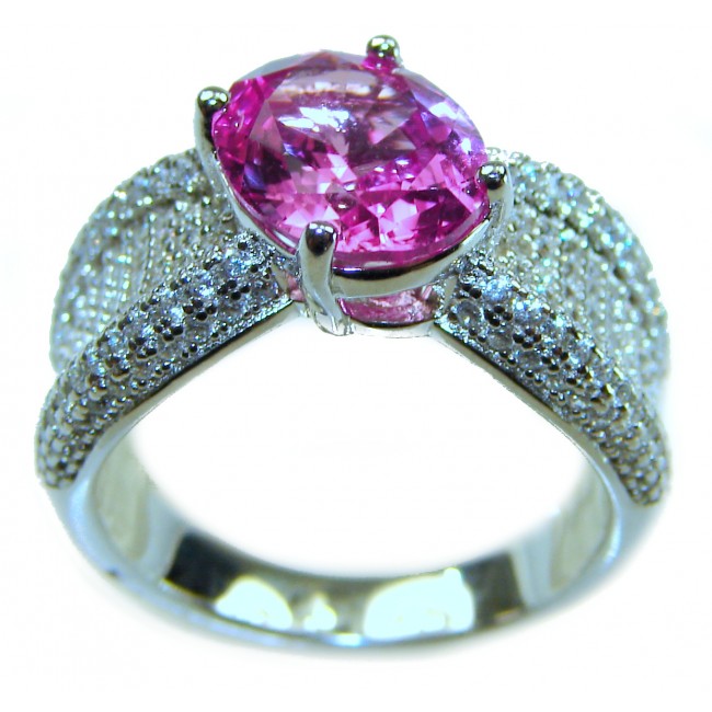 Blooming Orchid 6.8 carat Pink Sapphire .925 Silver handcrafted Cocktail Ring s. 6 - Side view of Blooming Orchid 6.8 carat pink sapphire .925 silver ring