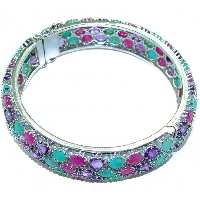 Anna Maria Authentic 61.2 carat Ruby Emerald Sapphire .925 Sterling Silver handmade bangle Bracelet