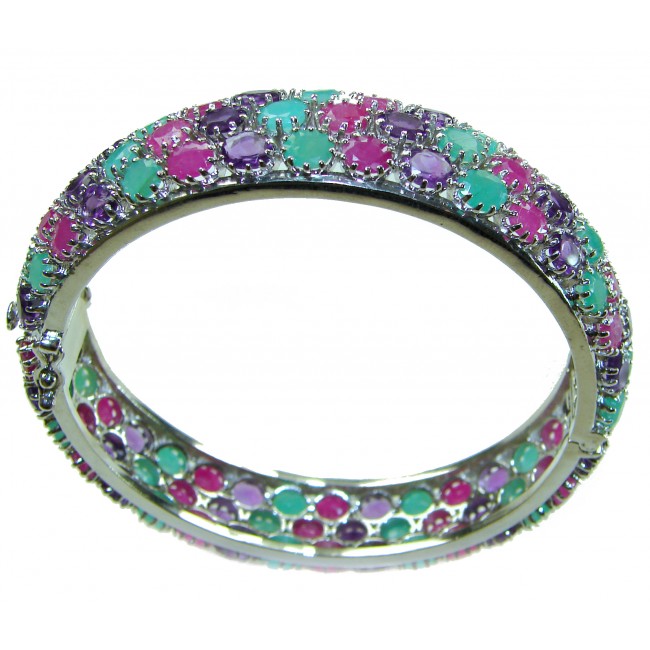Anna Maria Authentic 61.2 carat Ruby Emerald Sapphire .925 Sterling Silver handmade bangle Bracelet