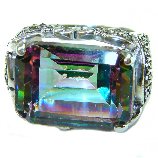 Big Dreamer Massive 25.8 carat Mystic Topaz .925 Sterling Silver handcrafted Large ring size 8