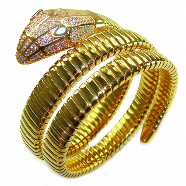 SERPENTINE Precious Snake Genuine 4.2 carat Emerald 925 Sterling Silver dipped in 18K Gold handcrafted Bracelet