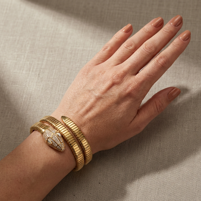 SERPENTINE Precious Snake Genuine 4.2 carat Emerald 925 Sterling Silver dipped in 18K Gold handcrafted Bracelet