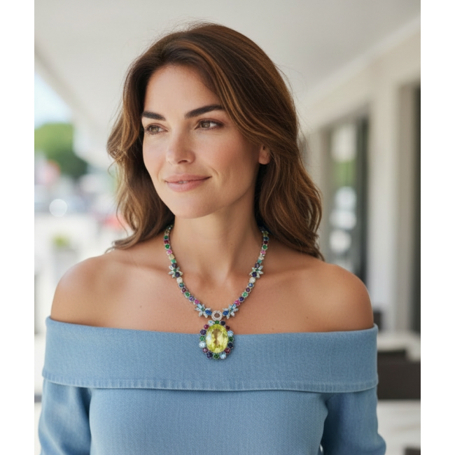 Enchanted Garden 62.2 grams authentic 55.2 carat Lemon Quartz Emerald .925 Sterling Silver handcrafted necklace