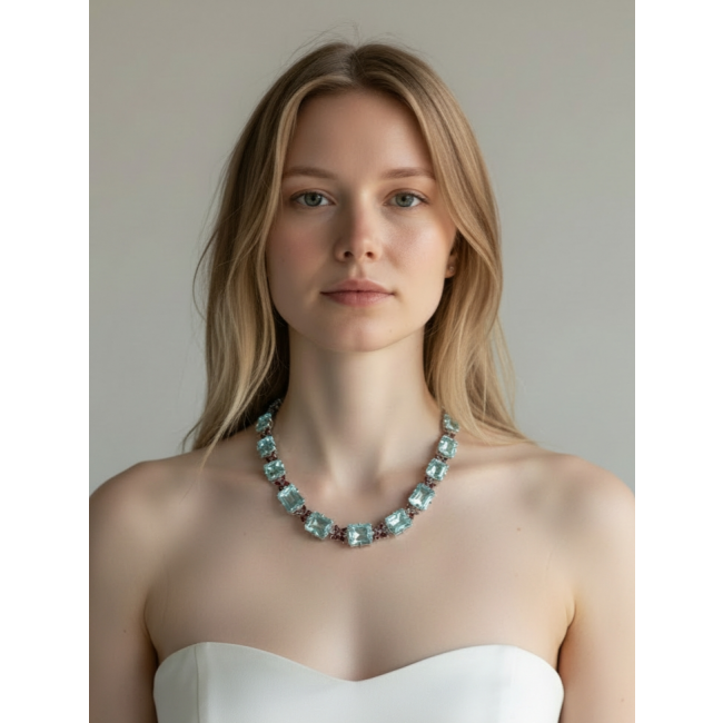 Giovanna Authentic 212.2 carat Aquamarine Watermelon Tourmaline .925 Sterling Silver handmade necklace