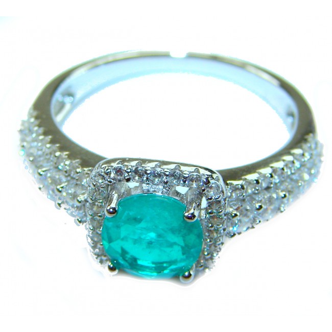 Gabriella - Luxurious 4.6 carat Emerald .925 Sterling Silver handcrafted Cocktail Ring s. 8 1/4