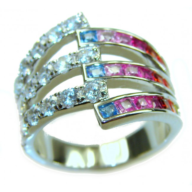 My own Rainbow - authentic 8.7 carat multigem .925 Sterling Silver Eternity Ring size 6