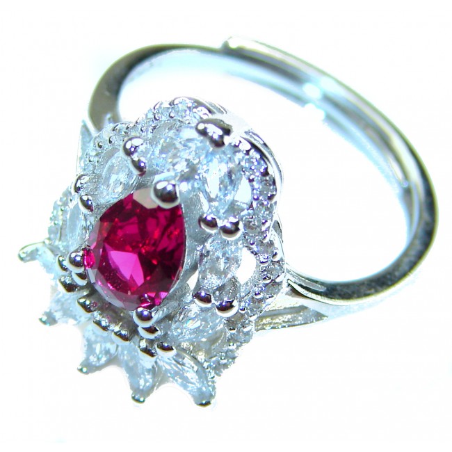 Real Beauty Natural 10.9 carat Ruby .925 Sterling Silver handmade Statement Ring size 7 - Close-up of 10.9 carat ruby ring in .925 sterling silver setting.